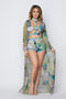 3 Piece Floral Printed Set - Green